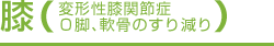 膝（変形性膝関節症、Ｏ脚、軟骨のすり減り）